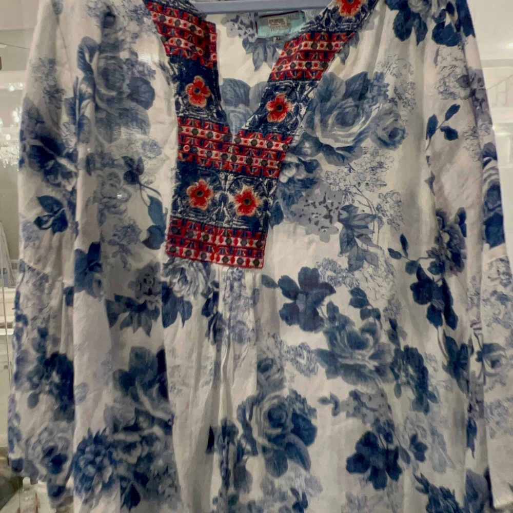 Johnny Was Blue and White Floral and Embroidery Dress - Picture 5 of 12